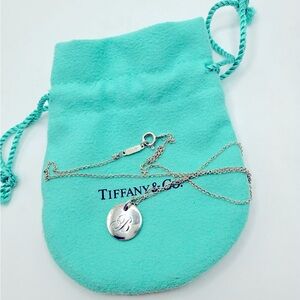 Tiffany Co Sterling Silver B Initial Letter Disc Coin Necklace 16" Inch 3 gms